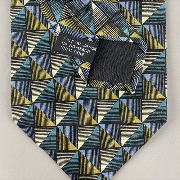 Jhane Barnes Geometric Silk Tie Blue & Gold Made in Japan - Picture 9 of 11